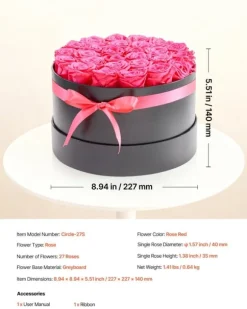 Evighetsrosor - Rosor i låda - 27 st - Konserverade rosor - Gåva för födelsedag/jubileum/Alla hjärtans dag - Rosröd