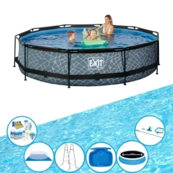 EXIT Swimming Pool Stengrå - Rampool ø360x76cm - Super Set