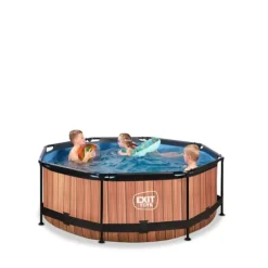 EXIT Wood pool ø244x76cm med filterpump - brun