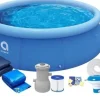 Extra stor uppblåsbar pool med filterpump, lock och tillbehör – 305 cm diameter, 3618 liters kapacitet
