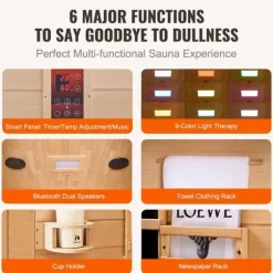 Far Infrared Trä Bastu för 2 Personer, 1800W, Effektiv Värme, Avkoppling och Hälsa, Inomhusbruk