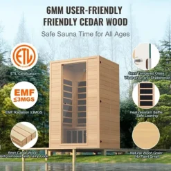 Far Infrared Trä Bastu för 2 Personer, 1800W, Effektiv Värme, Avkoppling och Hälsa, Inomhusbruk