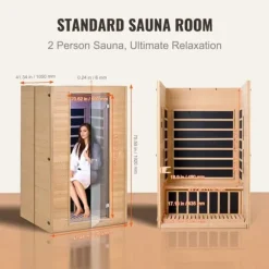 Far Infrared Trä Bastu för 2 Personer, 1800W, Effektiv Värme, Avkoppling och Hälsa, Inomhusbruk