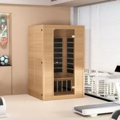 Far Infrared Trä Bastu för 2 Personer, 1800W, Effektiv Värme, Avkoppling och Hälsa, Inomhusbruk