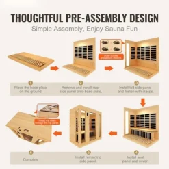 Far Infrared Träbastu 3-4 personer, 2580W, Energibesparande, Effektiv Värme, Perfekt för Avkoppling, Wellness Spa