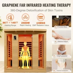 Far Infrared Träbastu 3-4 personer, 2580W, Energibesparande, Effektiv Värme, Perfekt för Avkoppling, Wellness Spa