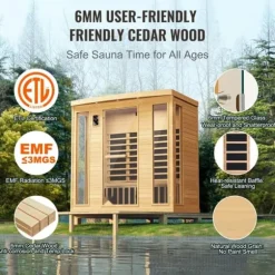 Far Infrared Träbastu 3-4 personer, 2580W, Energibesparande, Effektiv Värme, Perfekt för Avkoppling, Wellness Spa