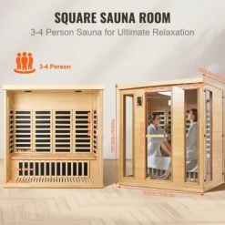 Far Infrared Träbastu 3-4 personer, 2580W, Energibesparande, Effektiv Värme, Perfekt för Avkoppling, Wellness Spa