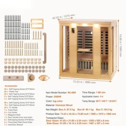 Far Infrared Träbastu 3-4 personer, 2580W, Energibesparande, Effektiv Värme, Perfekt för Avkoppling, Wellness Spa
