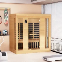 Far Infrared Träbastu 3-4 personer, 2580W, Energibesparande, Effektiv Värme, Perfekt för Avkoppling, Wellness Spa