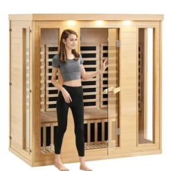 Far Infrared Träbastu 3-4 personer, 2580W, Energibesparande, Effektiv Värme, Perfekt för Avkoppling, Wellness Spa
