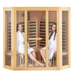 Far Infrared Träbastu för 3-4 personer, 2470W, energieffektiv avkoppling, snabb uppvärmning, digital temperaturkontroll, modern design
