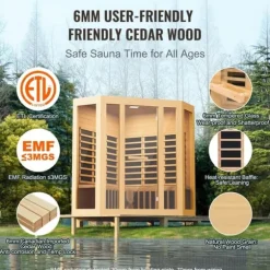 Far Infrared Träbastu för 3-4 personer, 2470W, energieffektiv avkoppling, snabb uppvärmning, digital temperaturkontroll, modern design