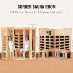 Far Infrared Träbastu för 3-4 personer, 2470W, energieffektiv avkoppling, snabb uppvärmning, digital temperaturkontroll, modern design