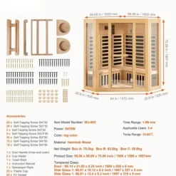 Far Infrared Träbastu för 3-4 personer, 2470W, energieffektiv avkoppling, snabb uppvärmning, digital temperaturkontroll, modern design