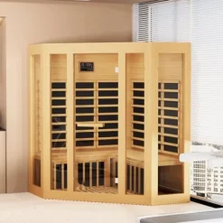 Far Infrared Träbastu för 3-4 personer, 2470W, energieffektiv avkoppling, snabb uppvärmning, digital temperaturkontroll, modern design