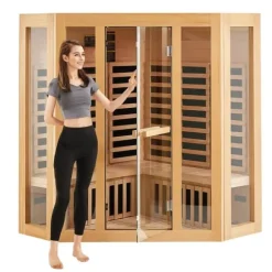Far Infrared Träbastu för 3-4 personer, 2470W, energieffektiv avkoppling, snabb uppvärmning, digital temperaturkontroll, modern design