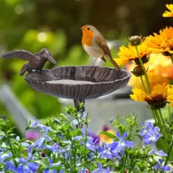 Fågelbad, Gjutjärn, 100x14x16 cm, Brun