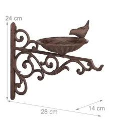 Fågelbad, Gjutjärn, 24x28x14 cm, Brun
