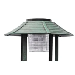 Fågelbad med soldriven lampa - Dekorativ trädgårdsartikel | Färg: Grön | Storlek: 40x40x110 cm