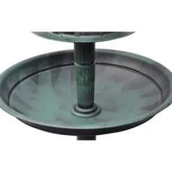 Fågelbad med soldriven lampa - Dekorativ trädgårdsartikel | Färg: Grön | Storlek: 40x40x110 cm