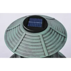 Fågelbad med soldriven lampa - Dekorativ trädgårdsartikel | Färg: Grön | Storlek: 40x40x110 cm