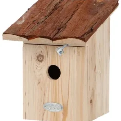 Fågelholk med tak av bark Talgoxe