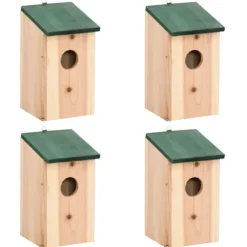 Fågelholkar 4 st trä 12x12x22 cm