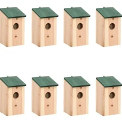 Fågelholkar 8 st trä 12x12x22 cm