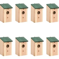 Fågelholkar 8 st trä 12x12x22 cm