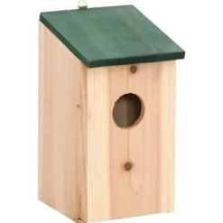 Fågelholkar i trä - 4-pack med grön takdesign | Storlek: 12x12x22 cm | Färg: Träfärgad/Grön