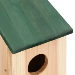 Fågelholkar i trä - 4-pack med grön takdesign | Storlek: 12x12x22 cm | Färg: Träfärgad/Grön