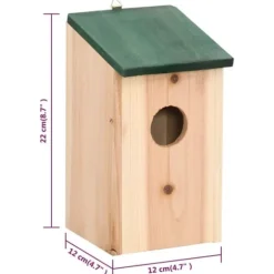 Fågelholkar i trä - 4-pack med grön takdesign | Storlek: 12x12x22 cm | Färg: Träfärgad/Grön