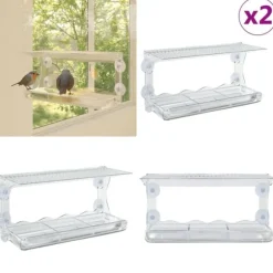 Fågelmatare för fönster 2 st akryl 30x12x15 cm - Fågelmatare - Fågelmatare Fönster - Home & Living