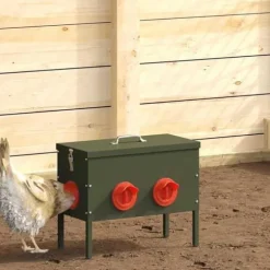 Fågelmatare i metall - vidaXL - Olivgrön - 41.5x20.5x33 cm - Kapacitet 15 kg - Kallvalsat stål