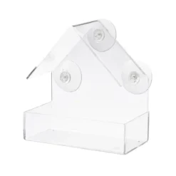 Fågelmatare i transparent husdesign för fönster - med väderskydd