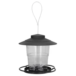 Fågelmatare 1L Slitstark ABS Lätt att fylla Transparent Behållare Bärbar Paviljong Design Hängande Fågelmatare