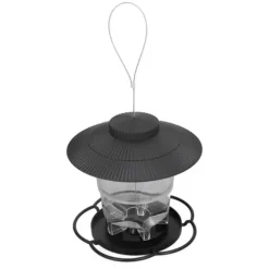 Fågelmatare 1L Slitstark ABS Lätt att fylla Transparent Behållare Bärbar Paviljong Design Hängande Fågelmatare