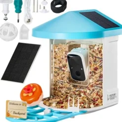 Fågelmatare med kamera, 33,5x22x27,5 cm, solcellsdriven, utomhus fågelskådning