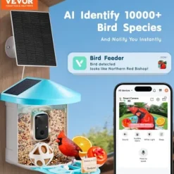 Fågelmatare med kamera, 33,5x22x27,5 cm, solcellsdriven, utomhus fågelskådning