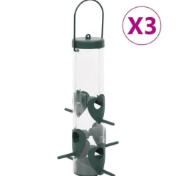 Fågelmatare 3-pack - Elegant design med 6 matningsportar | Färg: Mörkgrön | Storlek: 17x17x32 cm