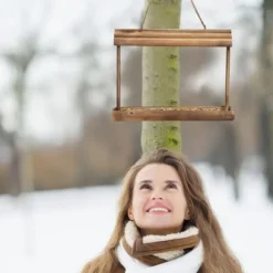 Fågelmatare, Trä, 16.5x21x8 cm, Brun