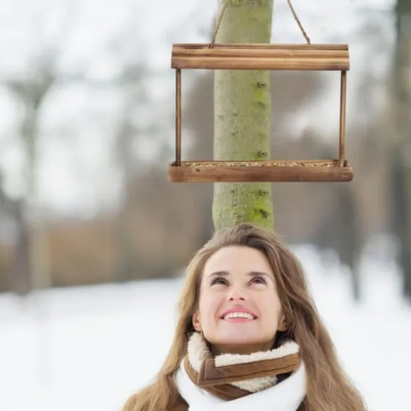 Fågelmatare, Trä, 16.5x21x8 cm, Brun