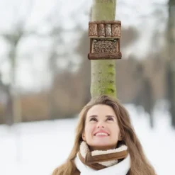 Fågelmatare, Trä, 17x15x12 cm, Natur