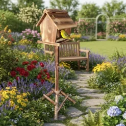 Fågelmatare, 107x32x27 cm, Brun