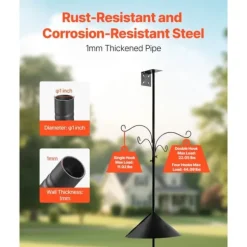 Fågelmatningsstation 2370 mm, med 4 krokar, Stativ för vildfågelmatare, hög stabilitet