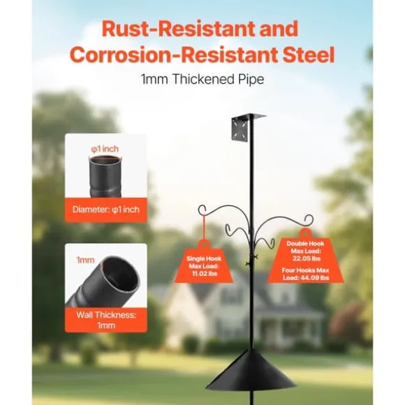 Fågelmatningsstation 2370 mm, med 4 krokar, Stativ för vildfågelmatare, hög stabilitet