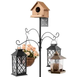 Fågelmatningsstation 2370 mm, med 4 krokar, Stativ för vildfågelmatare, hög stabilitet