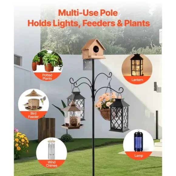 Fågelmatningsstation 2370 mm, med 4 krokar, Stativ för vildfågelmatare, hög stabilitet