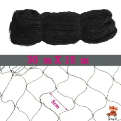 Fågelnät & Voljärnät - Skyddsnät - Storlek 30 x 15 m - Maskstorlek 5 x 5 cm - Polyester - Rektangulär - För trädgård, balkong, damm - Svart